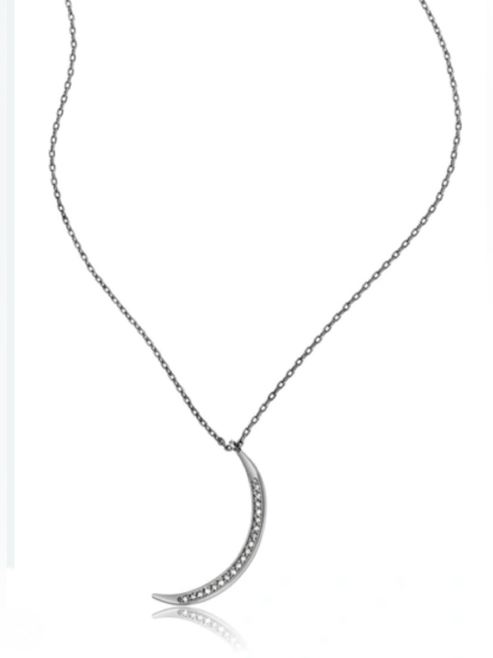 New Adornia Black Rhodium Sterling Diamond Crescent Necklace